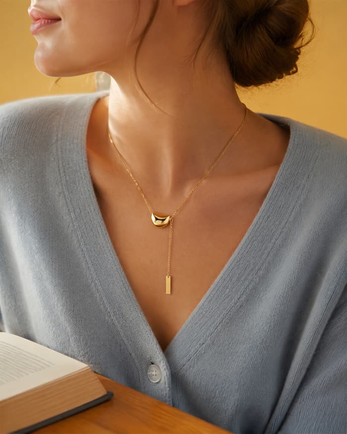 Minimalist Teardrop And Bar Pendant Necklace — worn