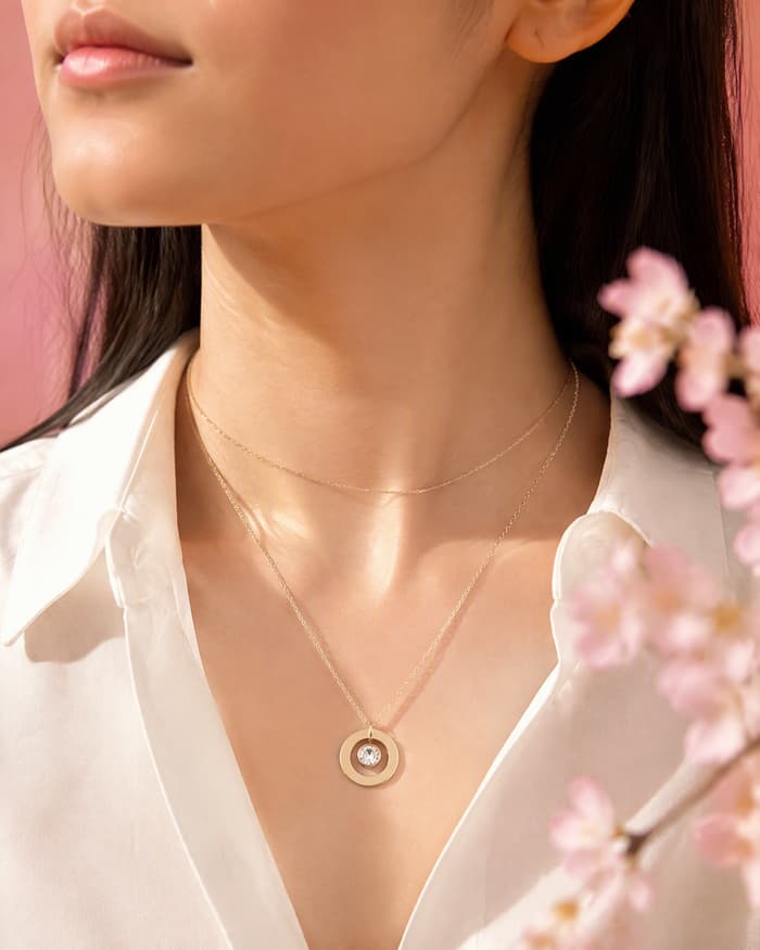 Minimalist Circle Disc Pendant Necklace — worn