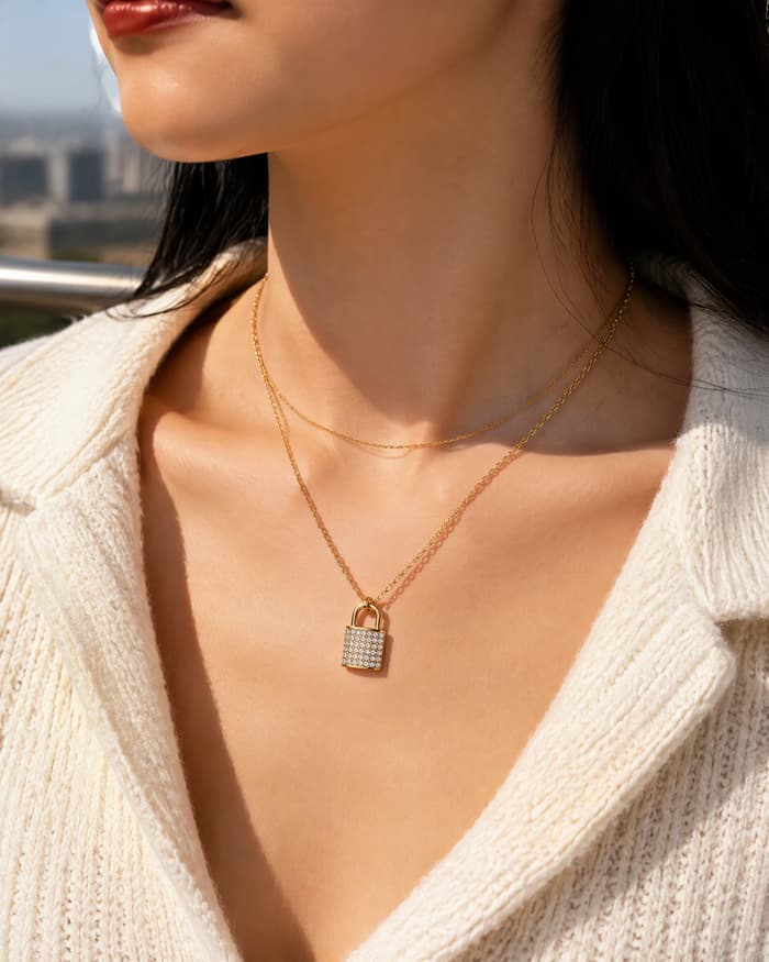 Cute Heart Padlock Pendant Necklace — worn