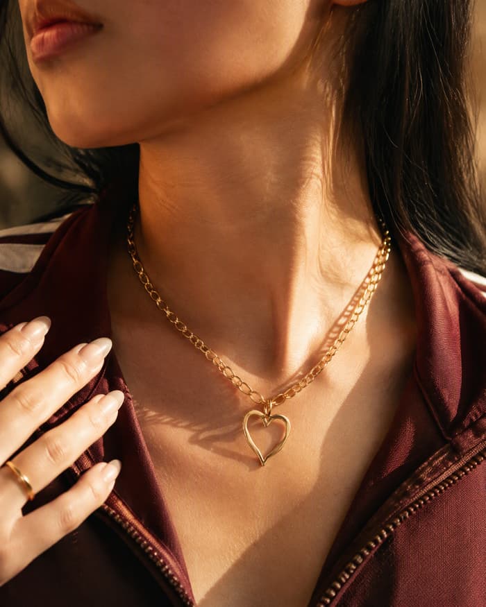 Dainty Open Heart Necklace — worn