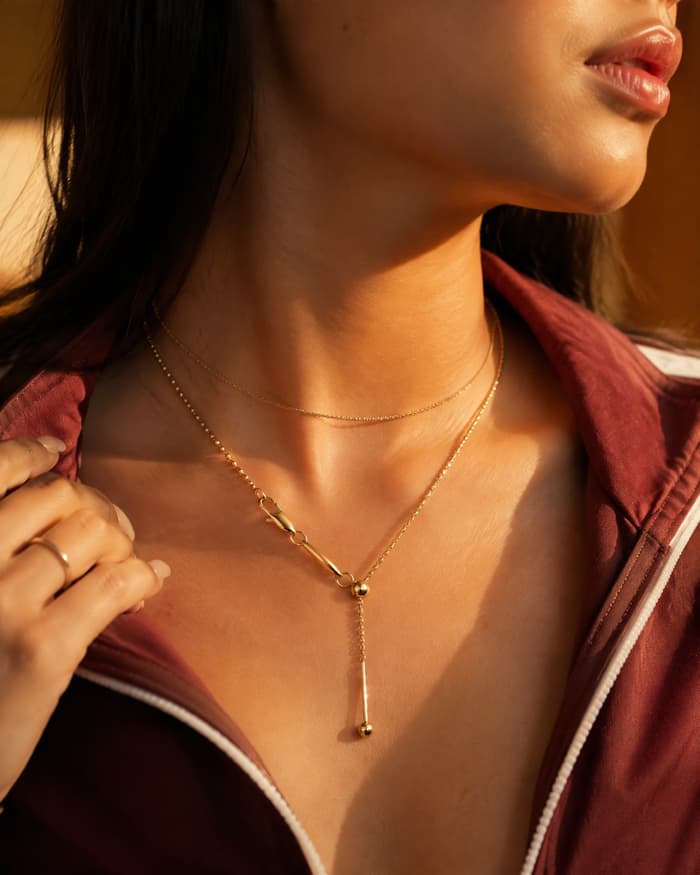 Minimalist Bar Pendant Necklace — worn