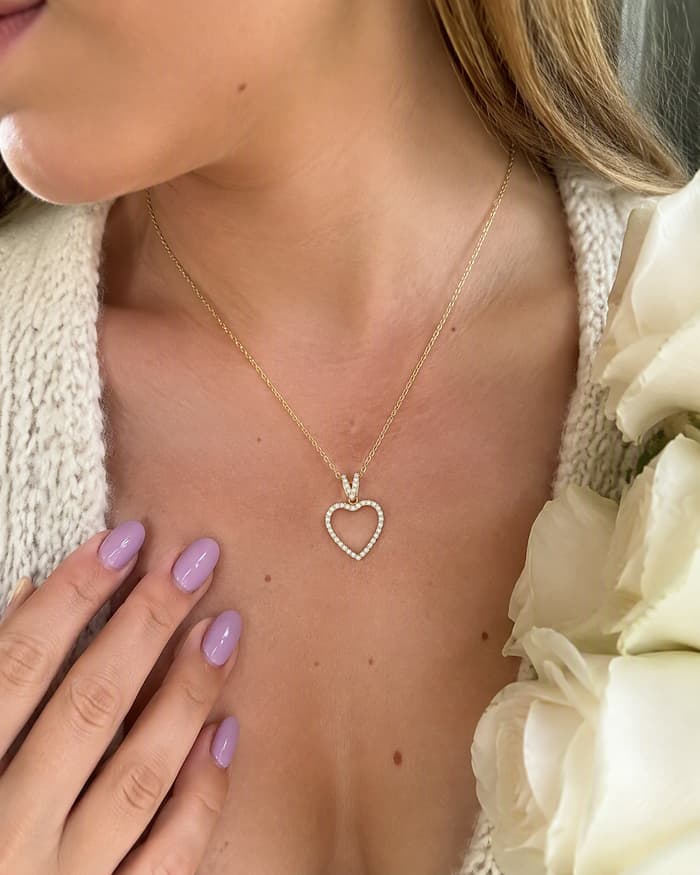 Dainty Open Heart Pendant Necklace — worn