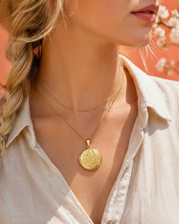 Floral Round Locket Necklace — worn