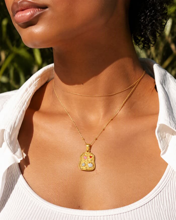 Cute Starfish & Shell Pendant Necklace — worn