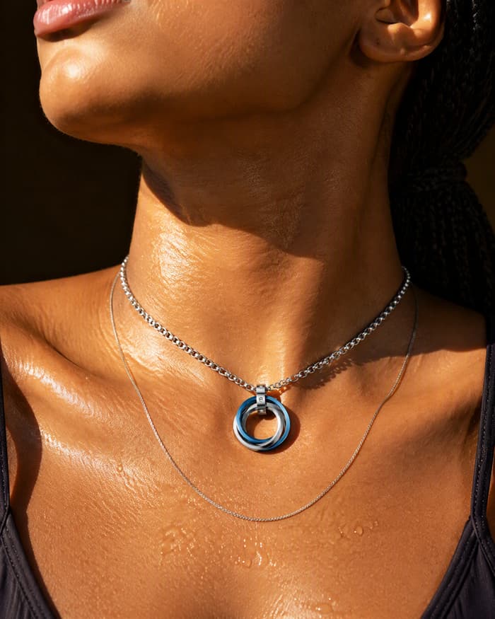 Trendy Double Ring Pendant Necklace — worn