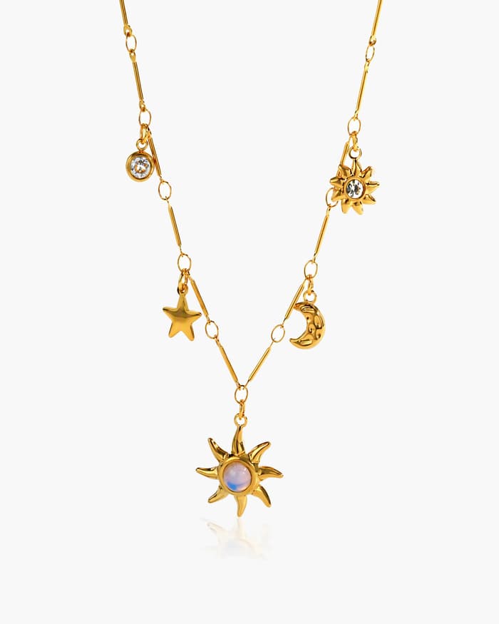 Trendy Sun Moon Star Charm Necklace