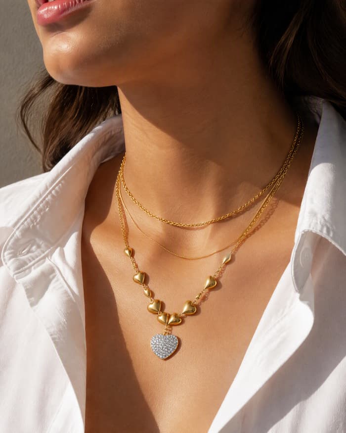 Cascading Heart Charm Necklace — worn