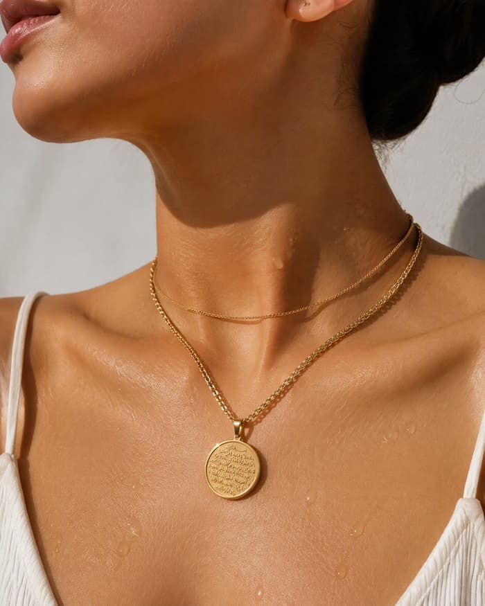 Round Disc Pendant Necklace — worn