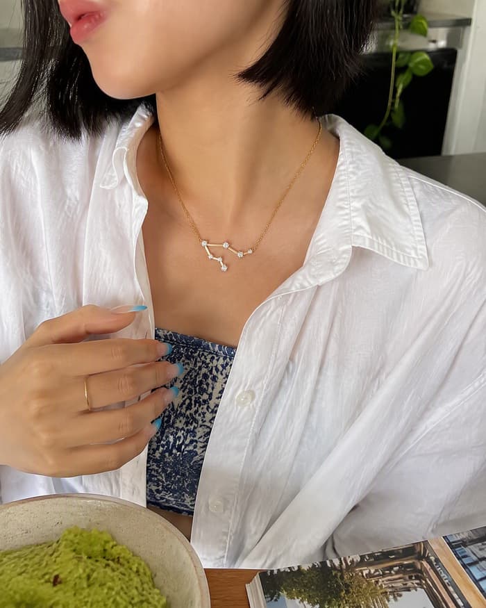 Dainty Zodiac Constellation Necklace — worn