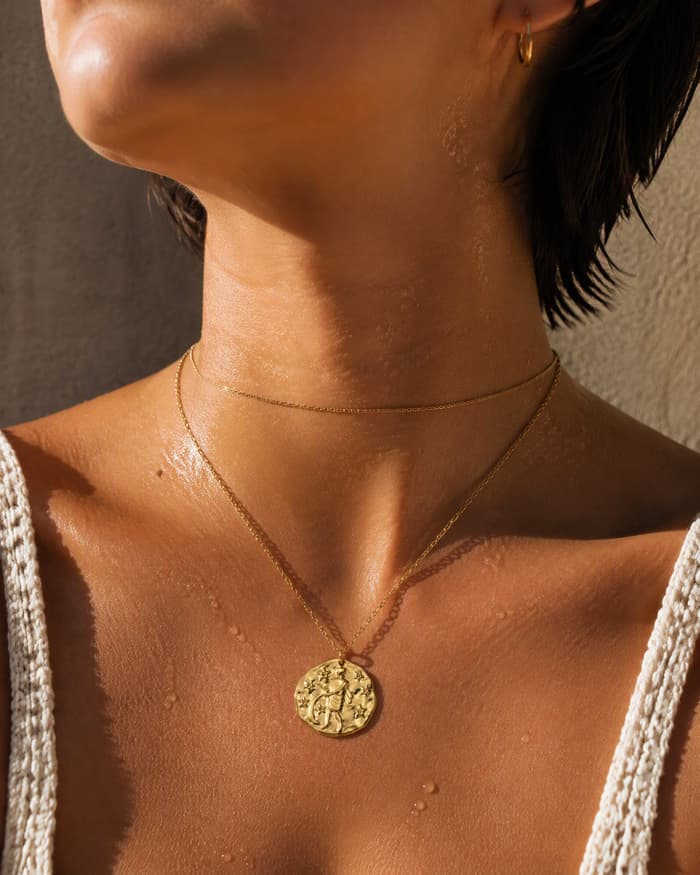 Zodiac Coin Pendant Necklace — worn