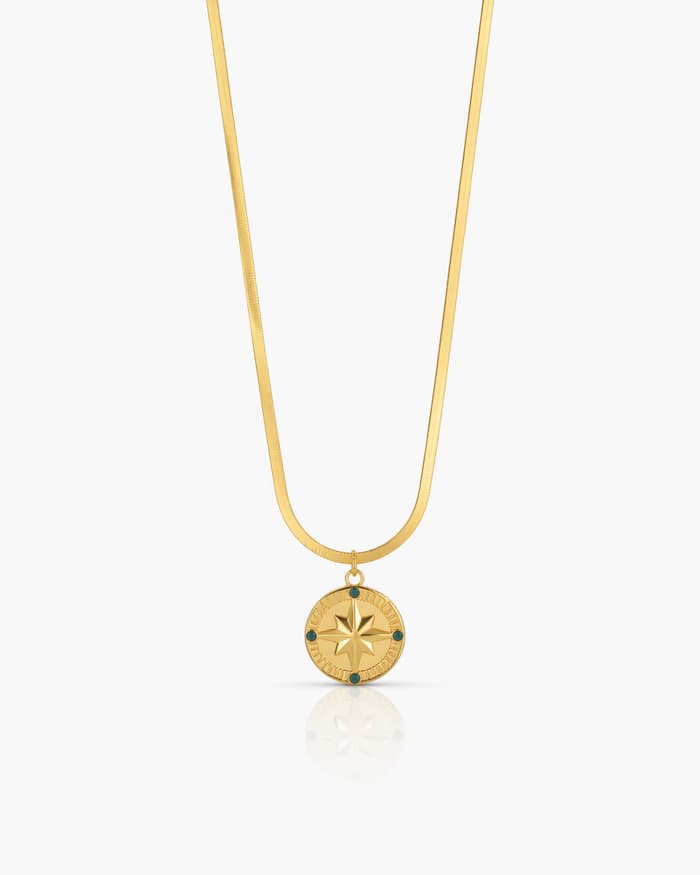 Vintage Compass Coin Pendant Necklace
