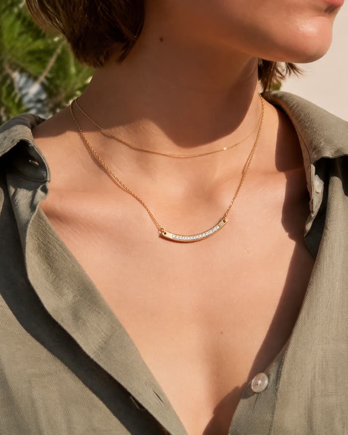 Minimalist Bar Pendant Necklace — worn