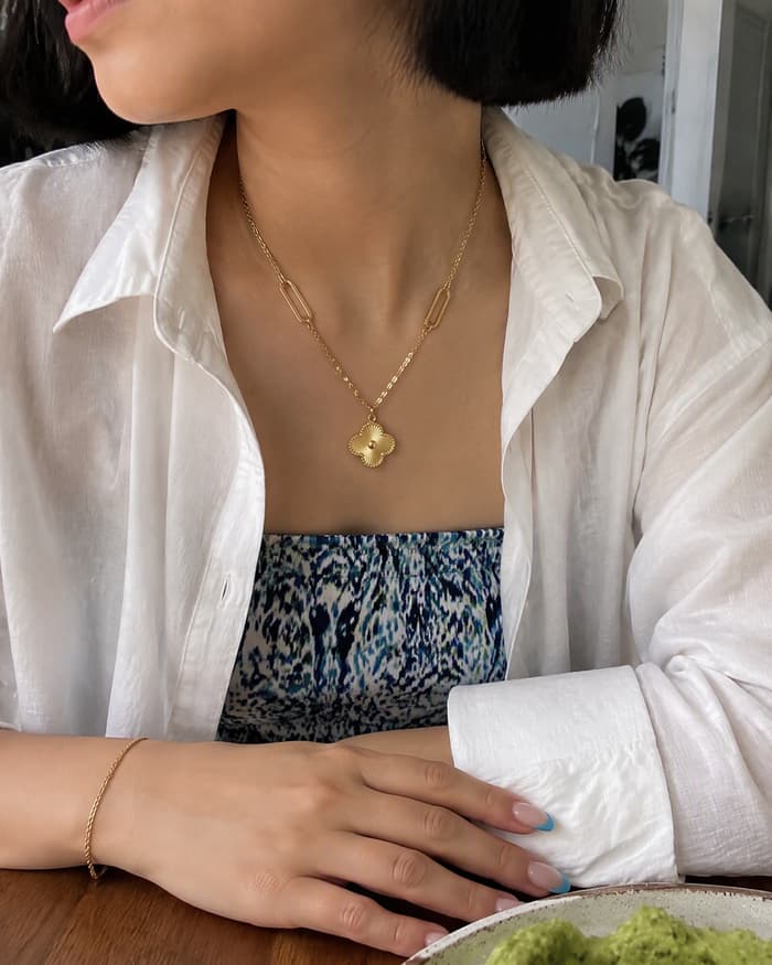 Dainty Flower Charm Necklace — worn