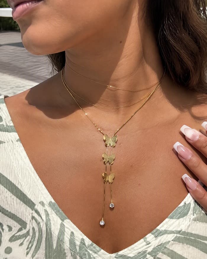 Dainty Butterfly Charm Necklace — worn