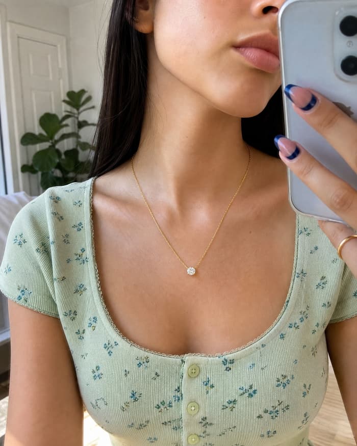 Dainty Single Stone Necklace — worn