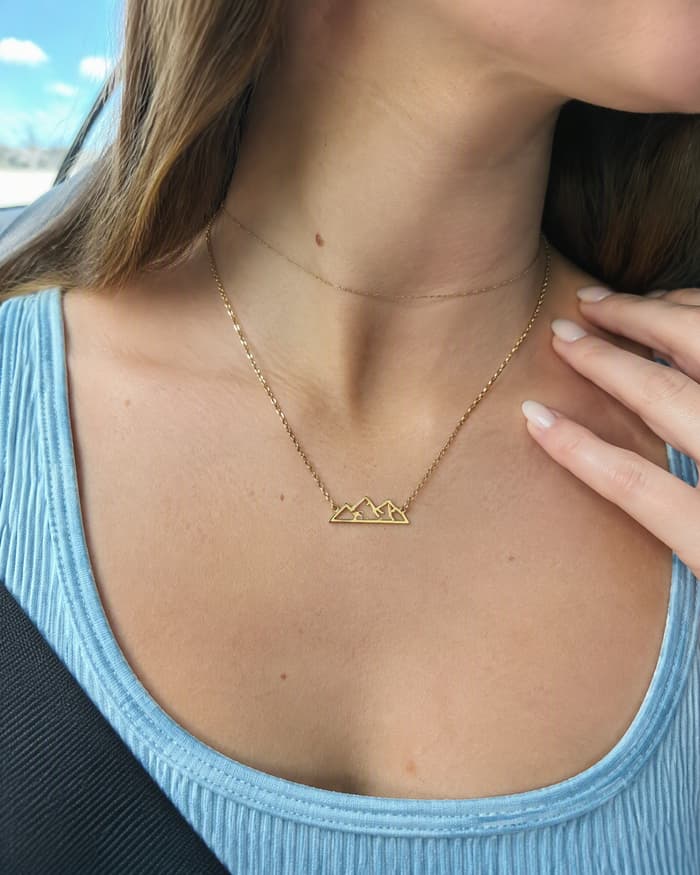 Dainty Mountain Pendant Necklace — worn