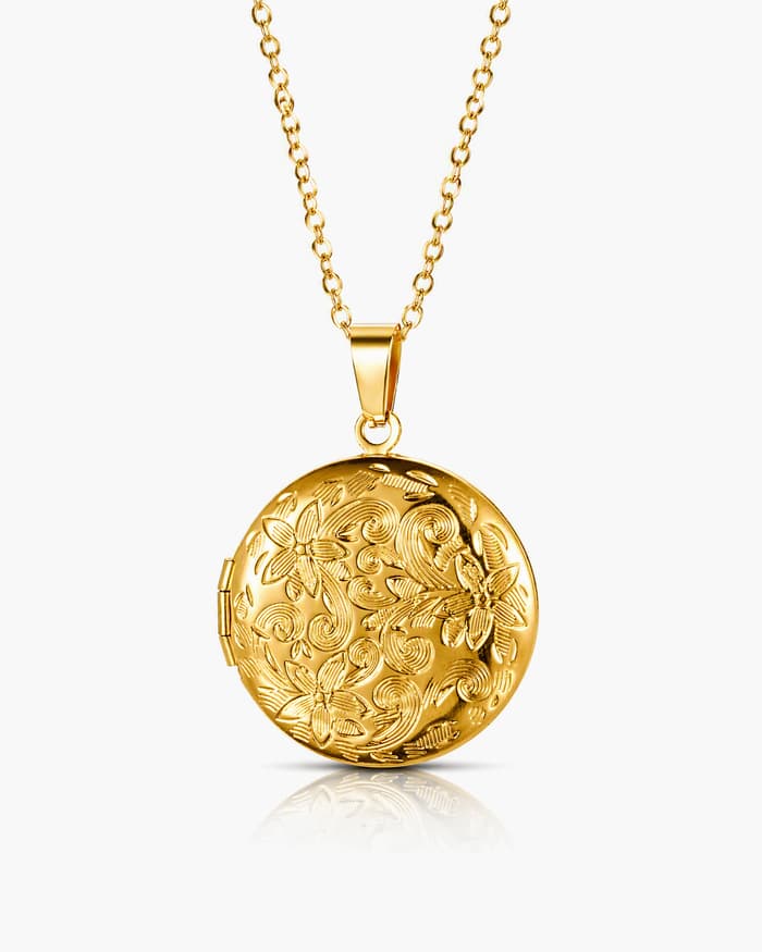 Floral Round Locket Necklace