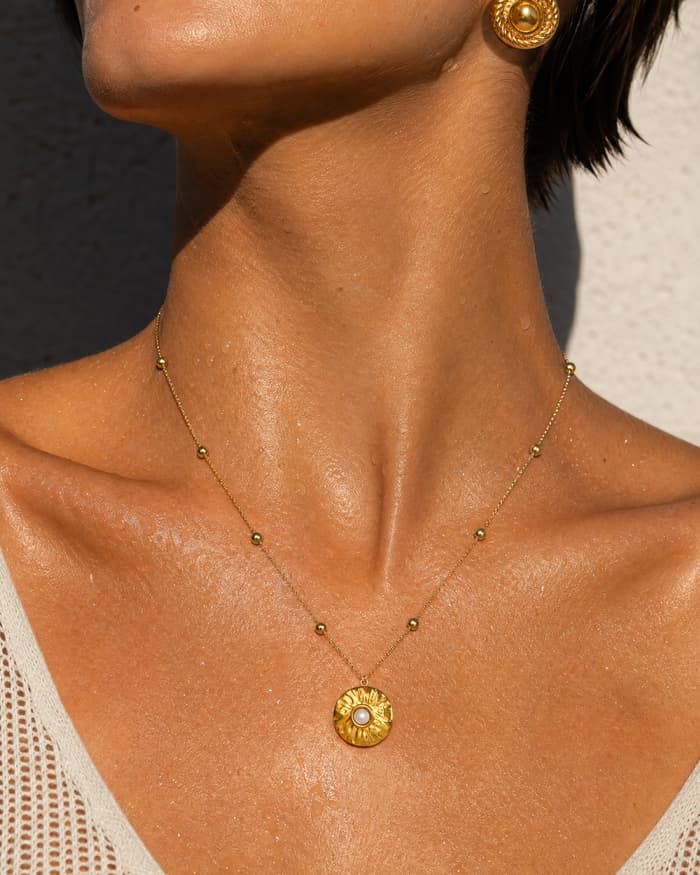 Dainty Sun Pendant Necklace — worn