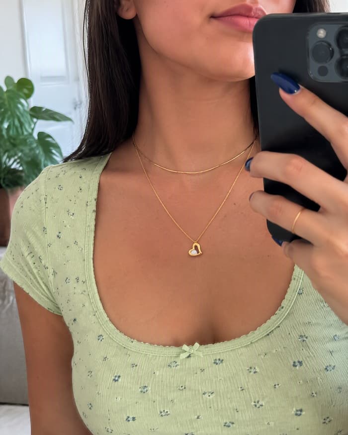 Dainty Open Heart Pendant Necklace — worn
