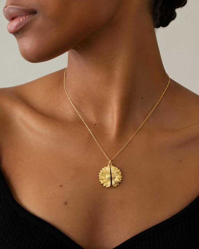 Sunflower Pendant Necklace — worn
