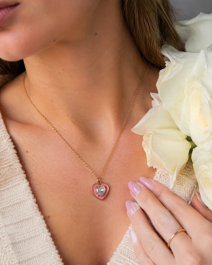 Cute Heart Pendant Necklace — worn