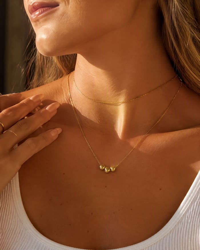 Dainty Triple Heart Necklace — worn