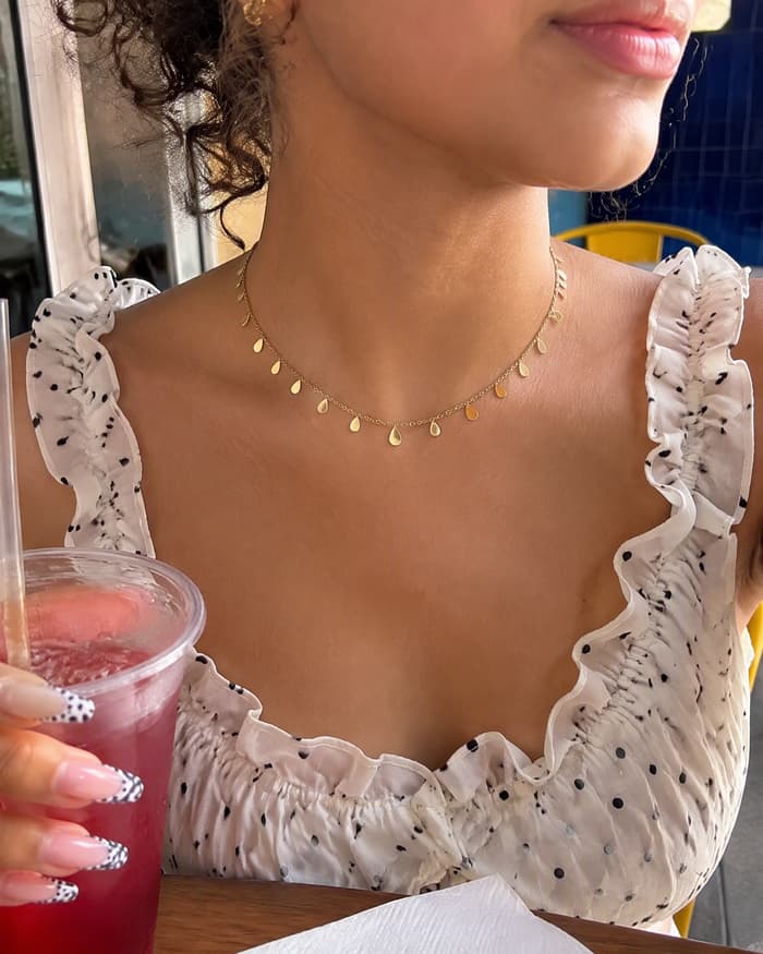 Dainty Teardrop Charm Necklace — worn