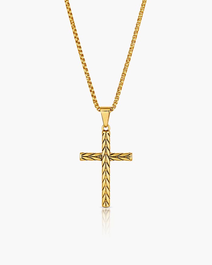Textured Cross Pendant Necklace