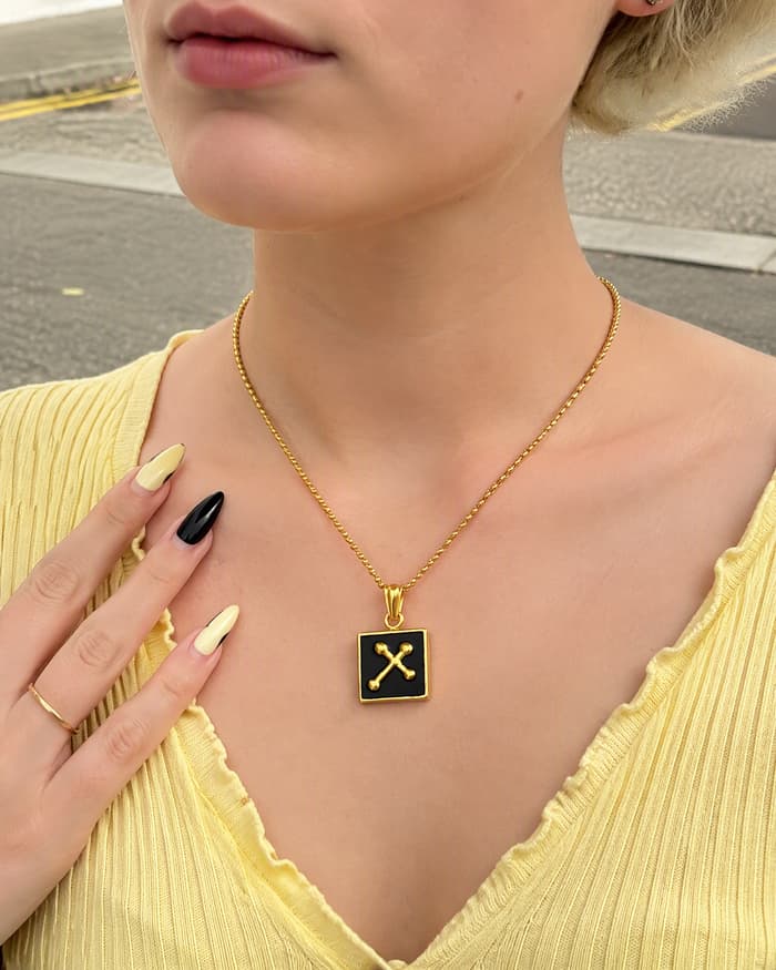 Square Cross Pendant Necklace — worn