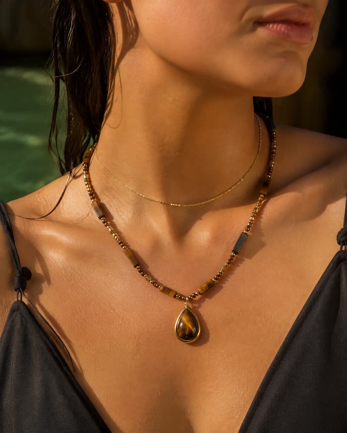 Boho Teardrop Pendant Necklace — worn