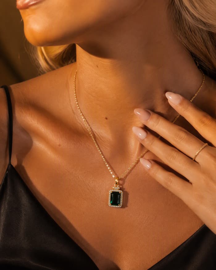 Elegant Rectangular Pendant Necklace — worn